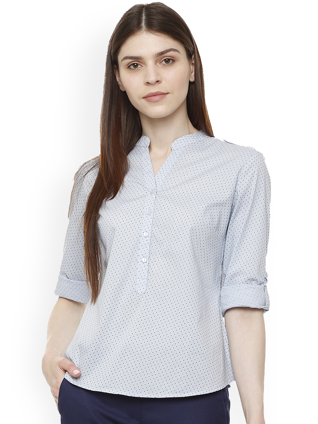 

Van Heusen Woman Blue Regular Fit Printed Casual Shirt