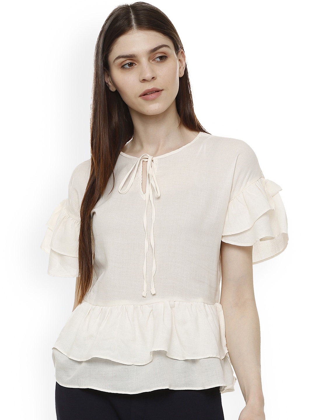 

Van Heusen Woman White Solid Cinched Waist Top