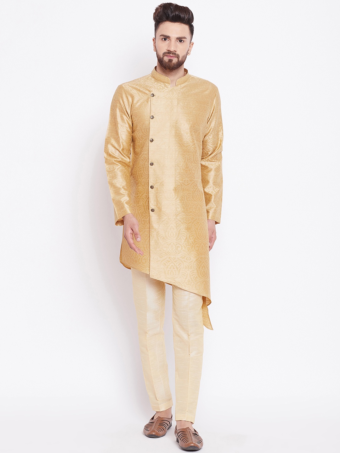 

See Designs Men Cream-Coloured Printed Silk Kurta with Pyjamas