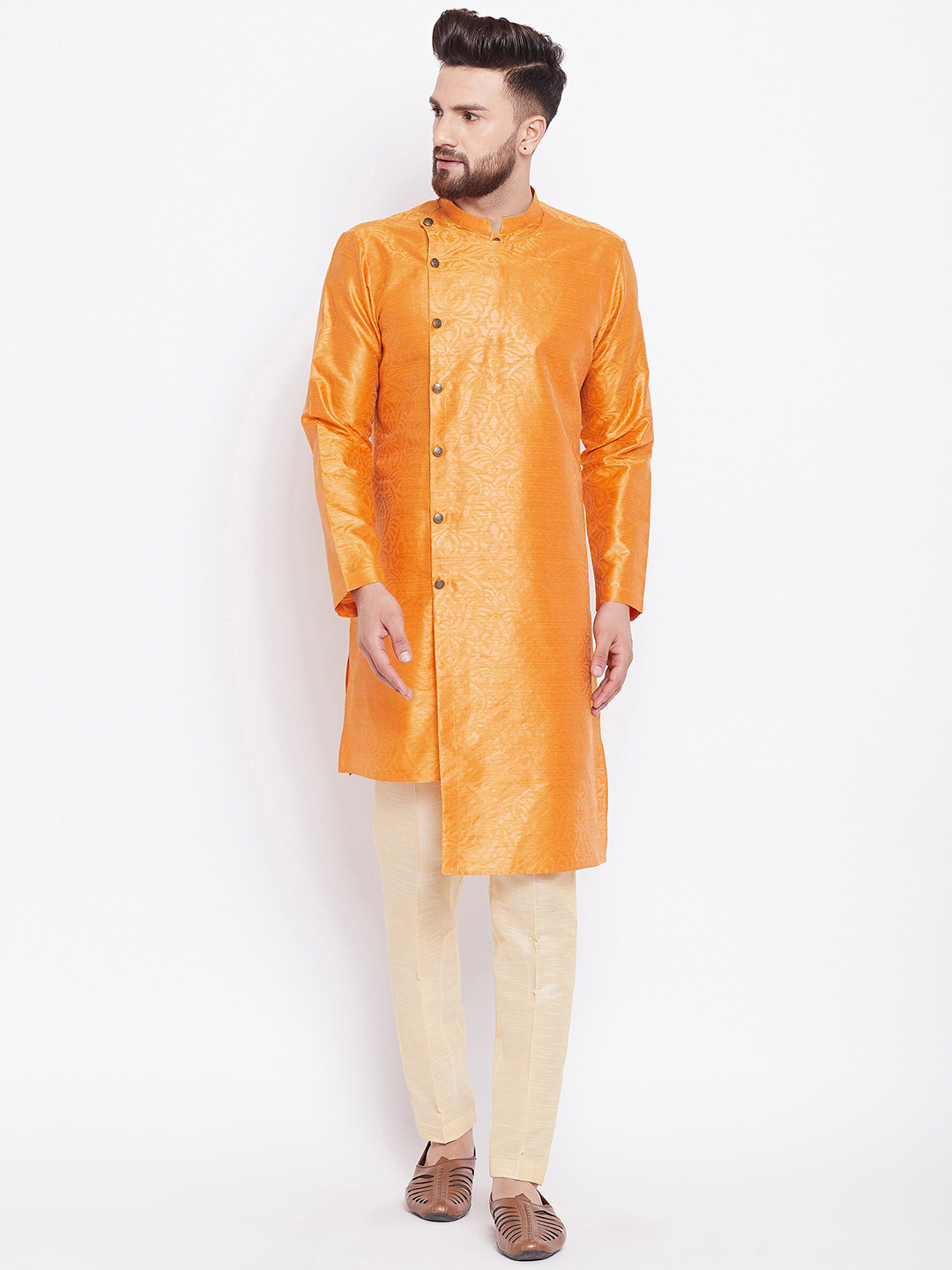 

See Designs Men Mustard Yellow & Beige Printed Kurta with Trousers