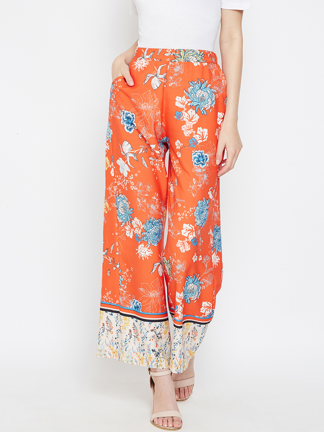 

Oxolloxo Women Orange Regular Fit Printed Parallel Trousers