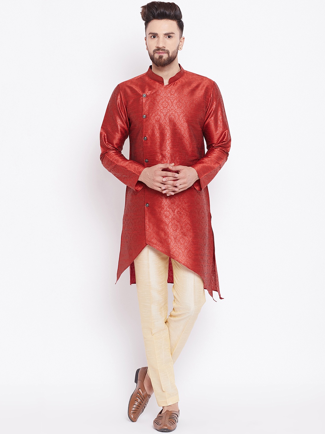 

See Designs Men Maroon & Beige Self Design Kurta with Trousers