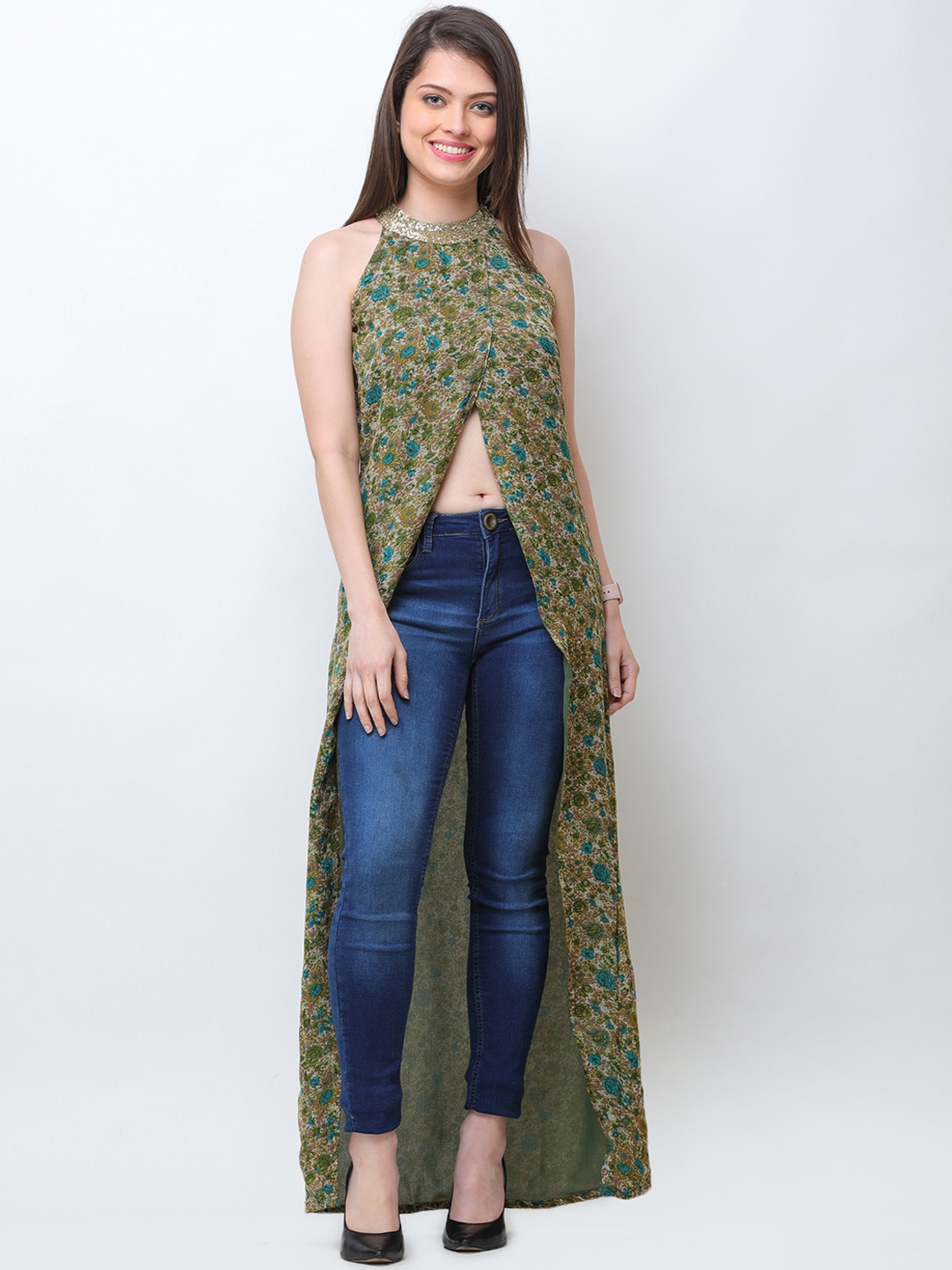 

Cation Women Green Printed Maxi Top