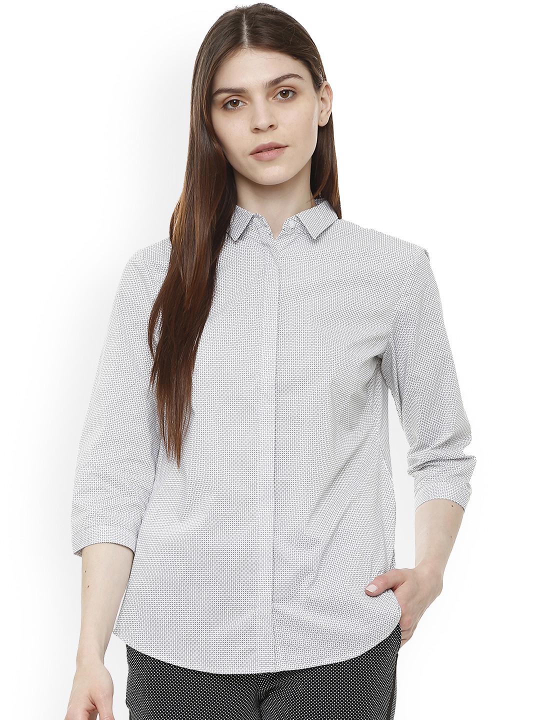 

Van Heusen Woman Grey Regular Fit Printed Formal Shirt