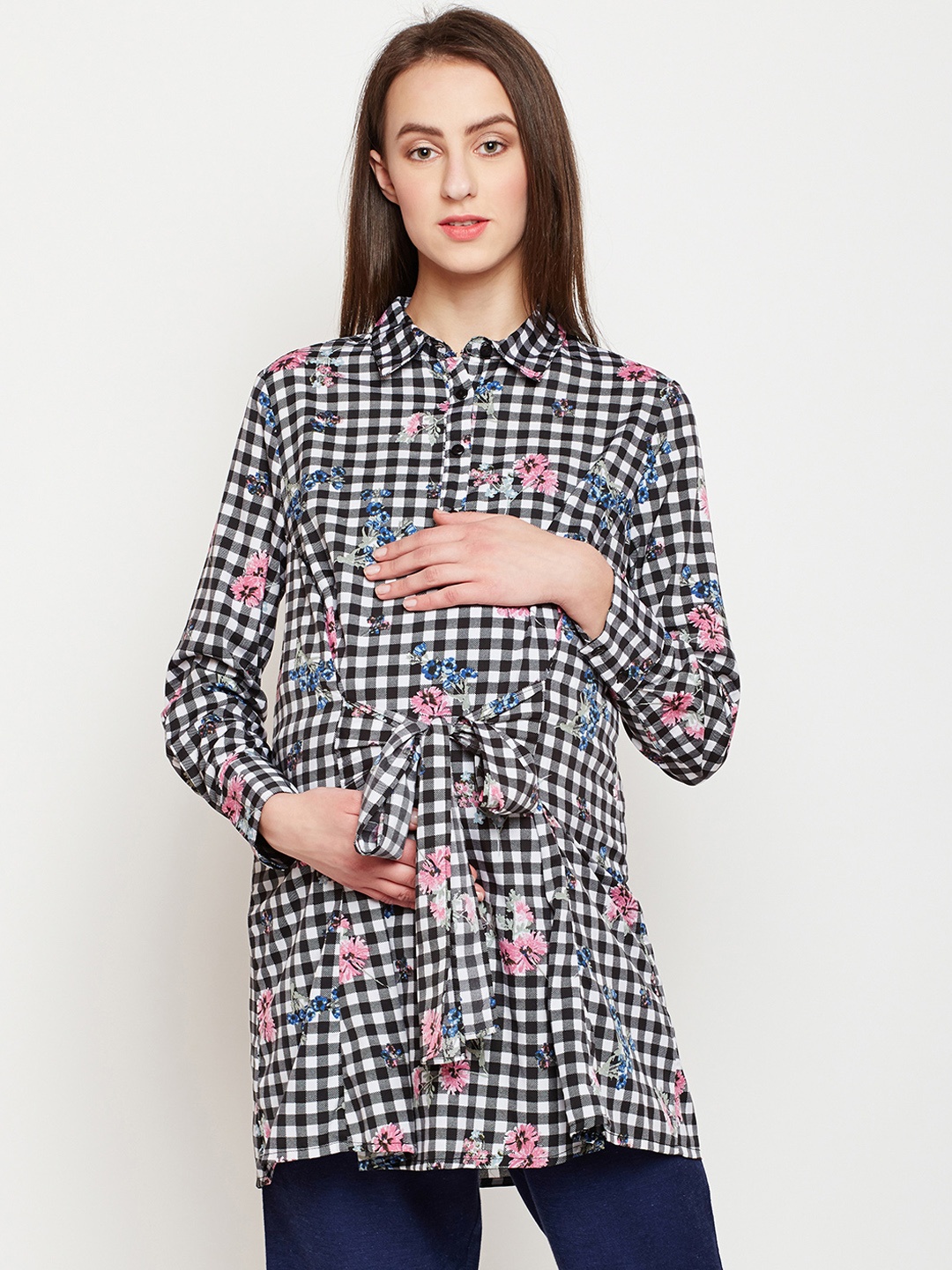 

Oxolloxo Multicoloured Checked Maternity Tunic, Multi