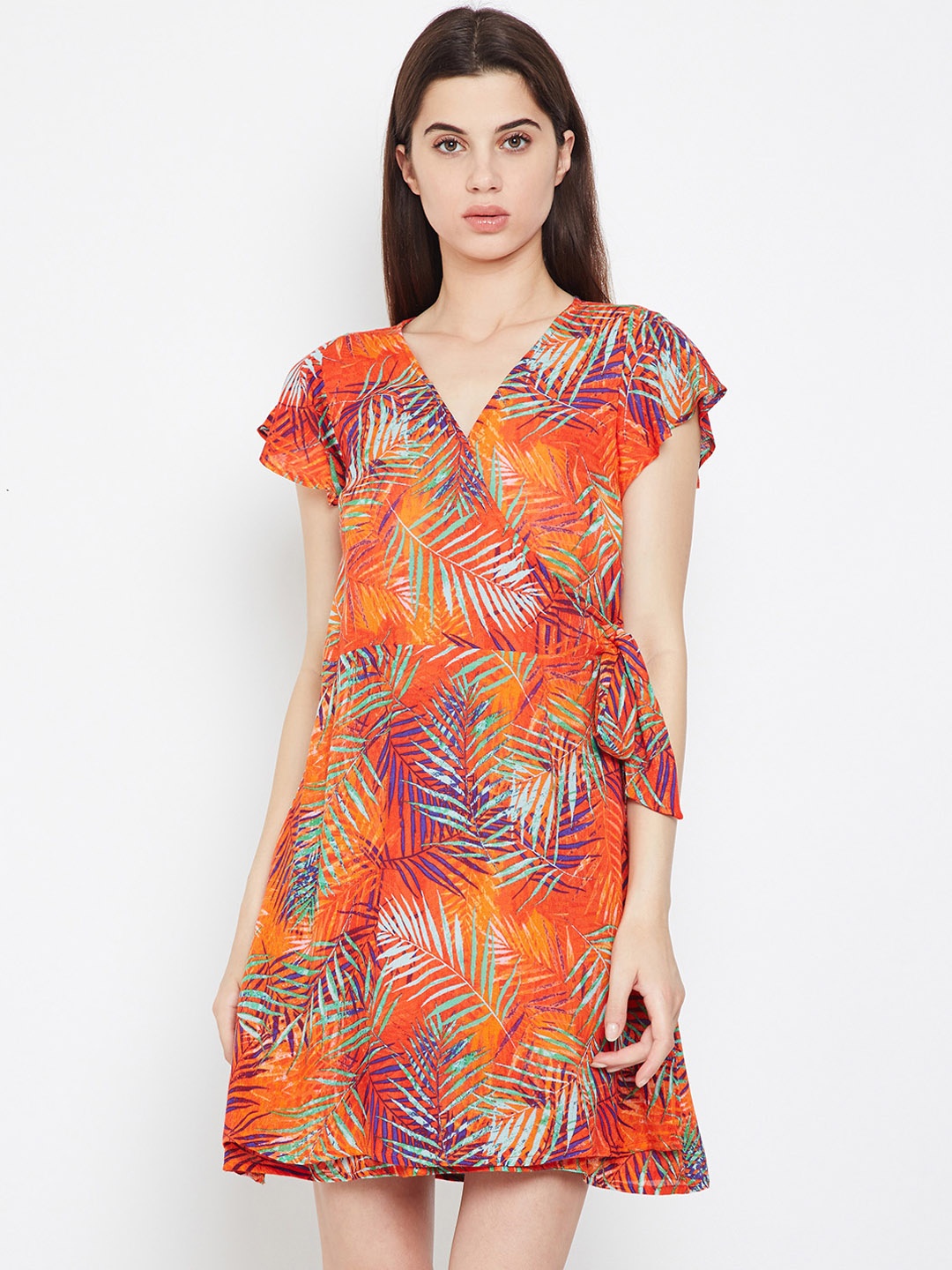

Oxolloxo Women Multicoloured Printed Wrap Dress, Multi