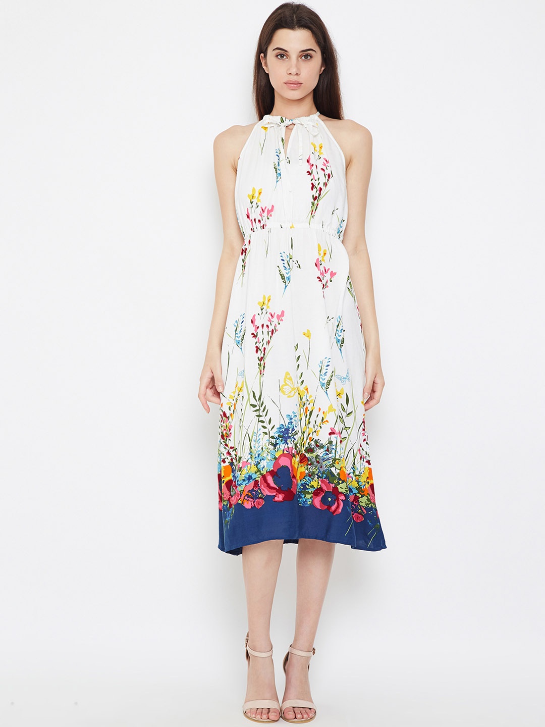 

Oxolloxo Women Off-White Printed Blouson Dress