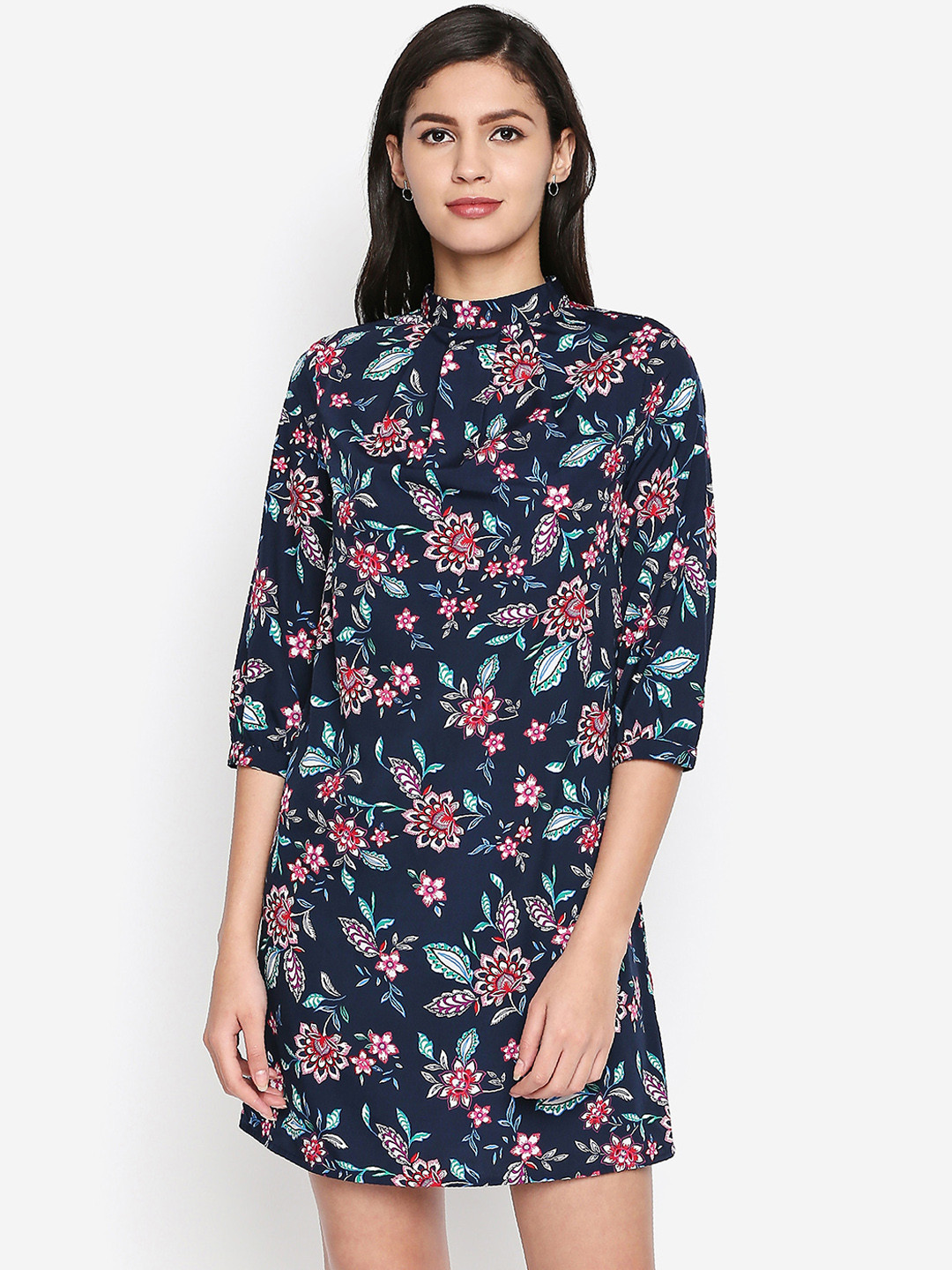 

Oxolloxo Women Navy Blue Printed A-Line Dress