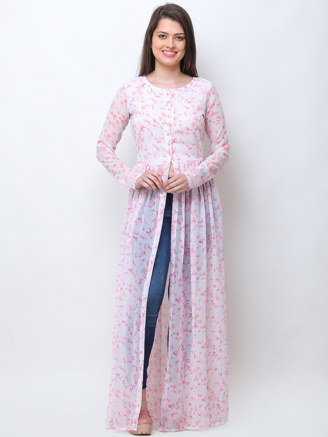 

Cation Floral Print Maxi Longline Top, White