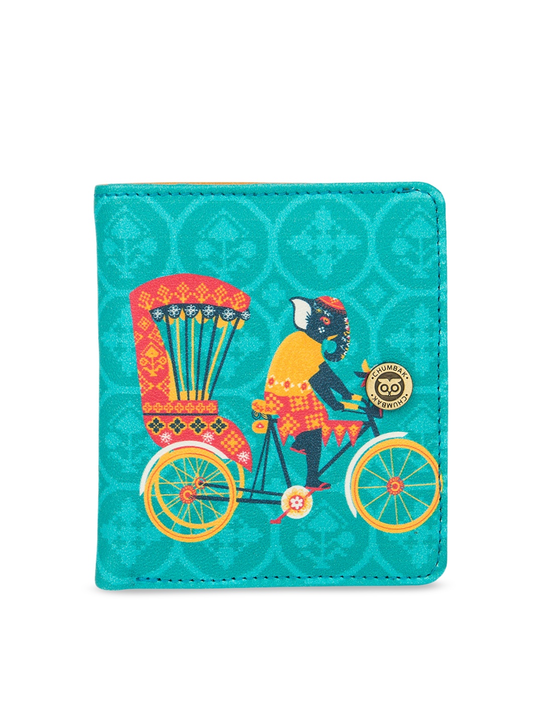 

Chumbak Women Teal & Orange Printed Two Fold Wallet