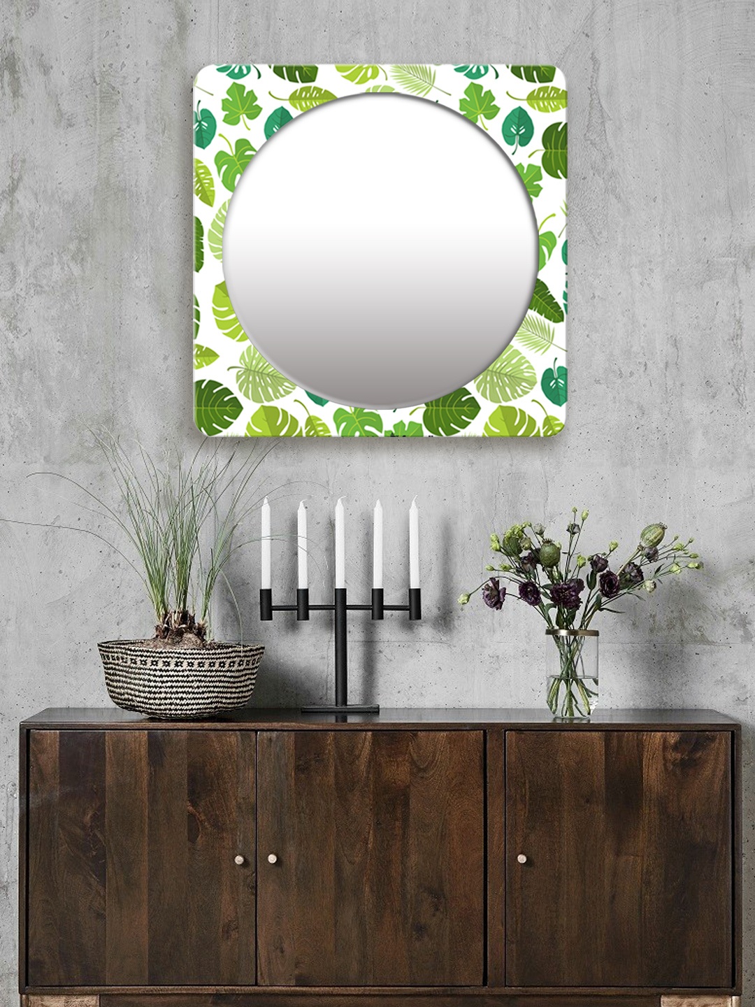 

999Store Green & White Printed Square MDF Wall Mirror