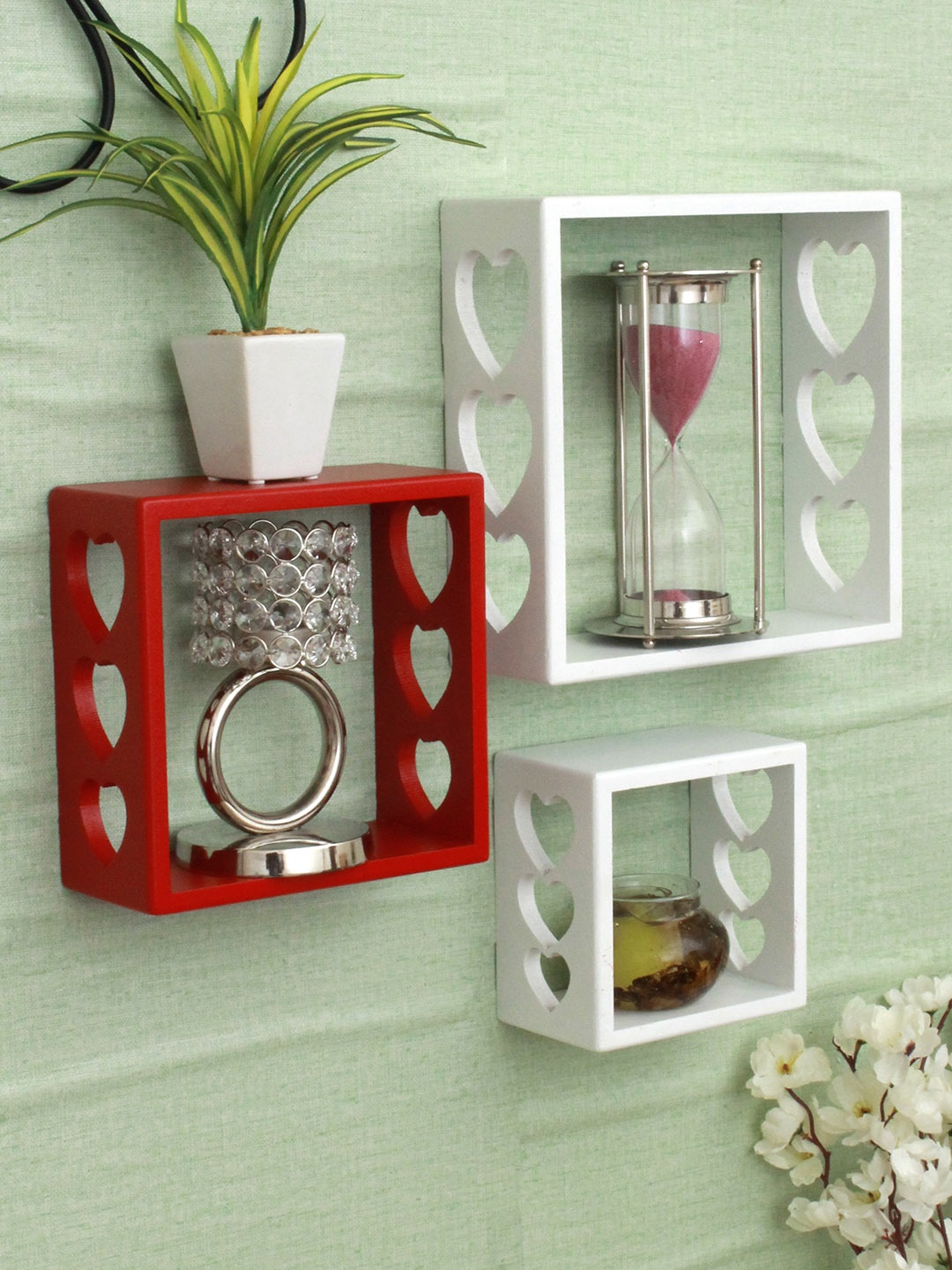 

Home Sparkle Set of 3 White & Red MDF Basic Wall Shelf
