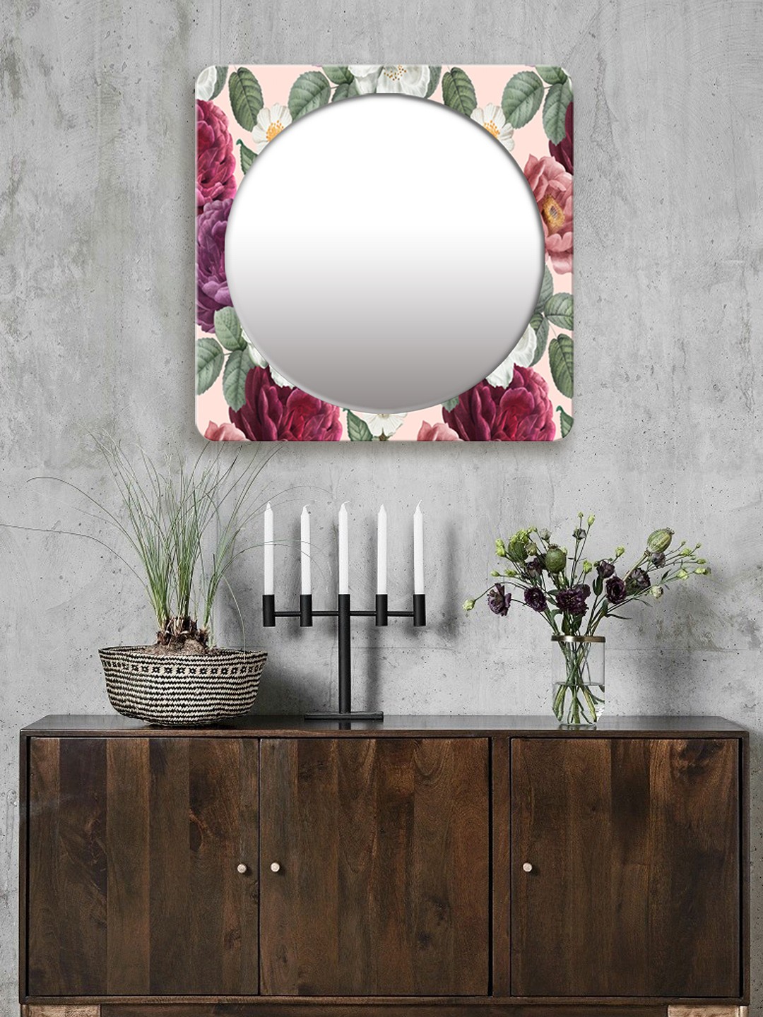 

999Store Multicoloured Printed Square MDF Wall Mirror, Multi
