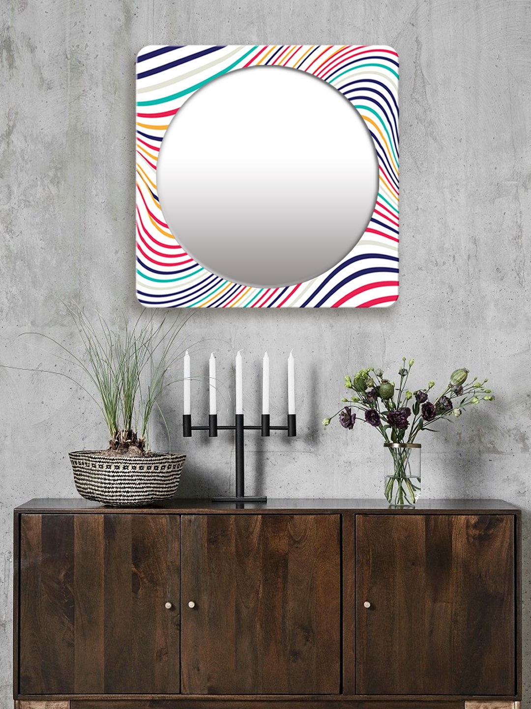 

999Store Multicoloured Printed Square MDF Wall Mirror, Multi