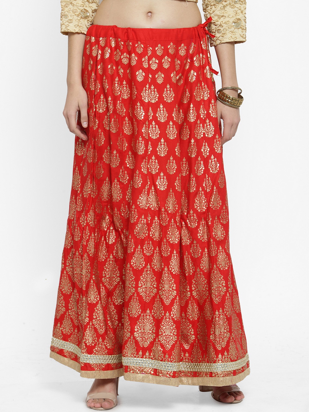 

Clora Creation Women Red Printed Flared Maxi Skirt