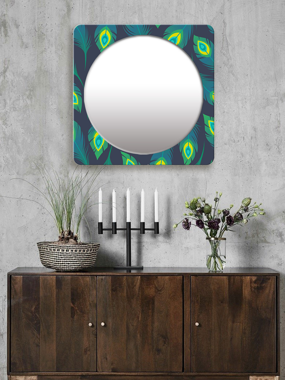 

999Store Green & Blue Printed Square MDF Wall Mirror