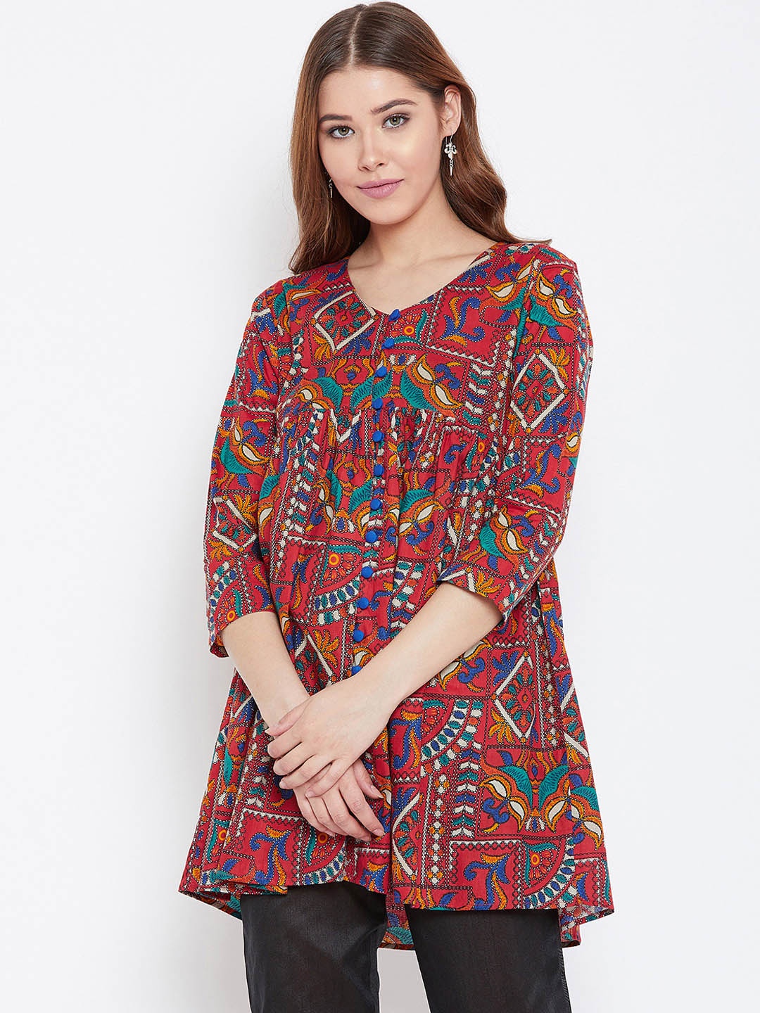 

PANIT Women Red Printed Pure Cotton Anarkali Pure Cotton Kurti