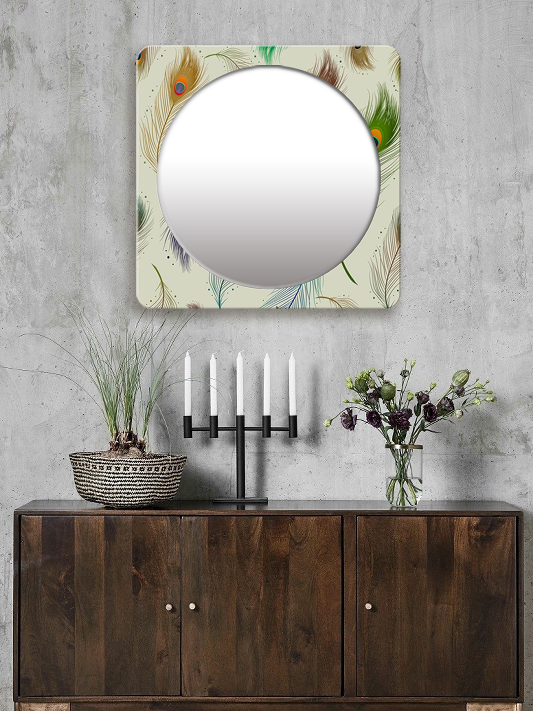 

999Store Multicoloured Printed Square MDF Wall Mirror, Multi