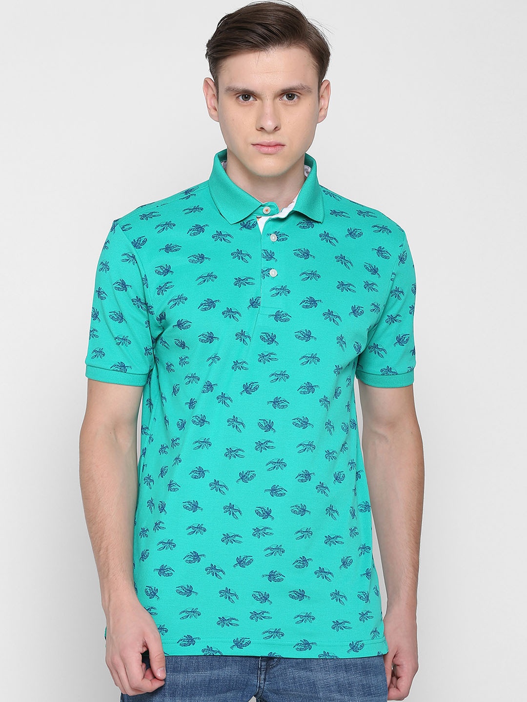 

SIMON CARTER LONDON Men Green Printed Polo Collar Pure Cotton T-shirt