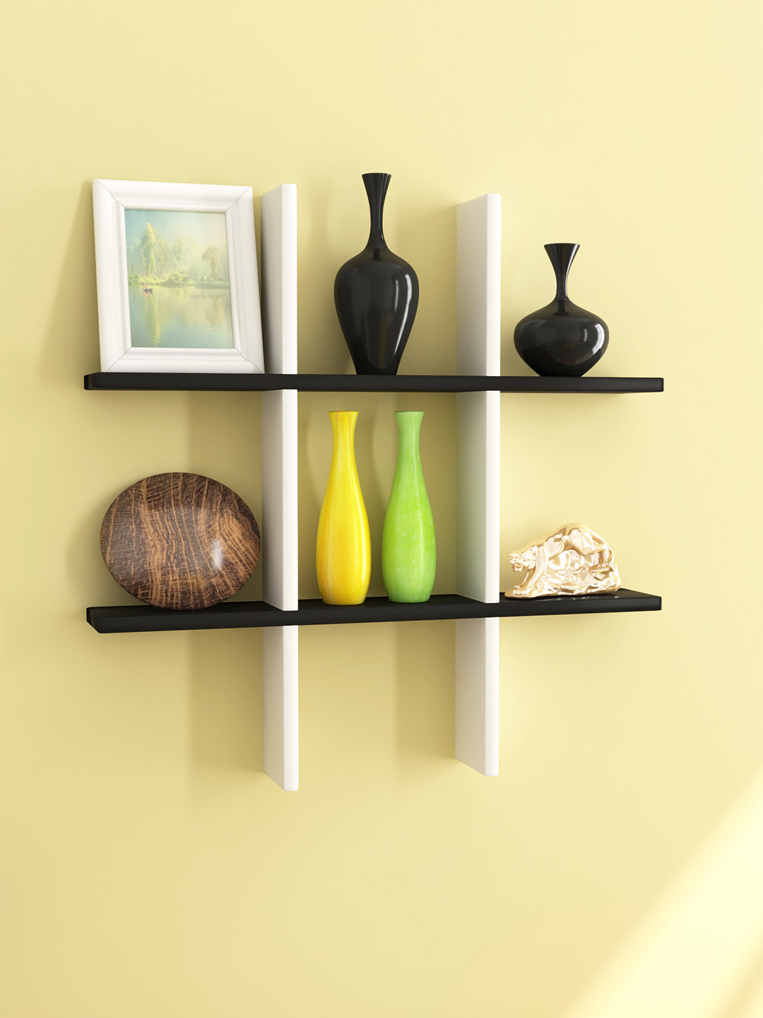 

Home Sparkle White & Black MDF Basic Wall Shelf