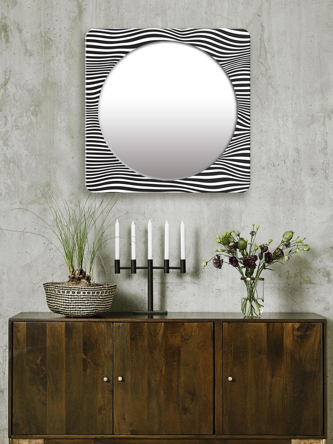 

999Store Black & White Printed Square MDF Wall Mirror