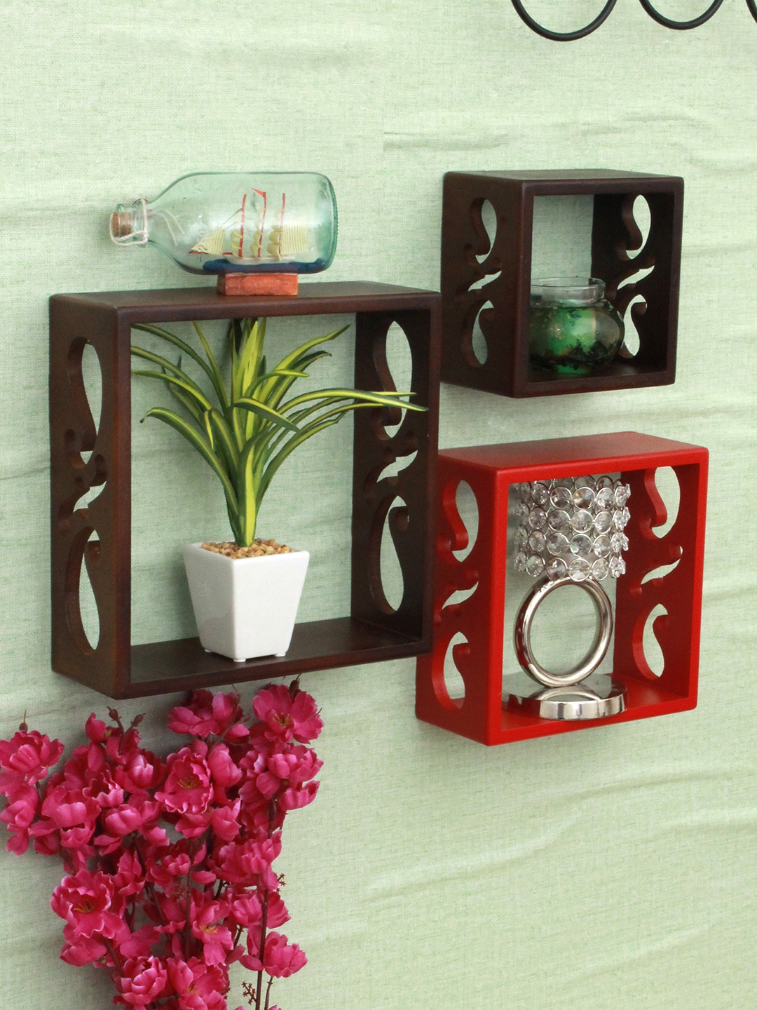 

Home Sparkle Brown Set of 3 MDF Basic Wall Shelf