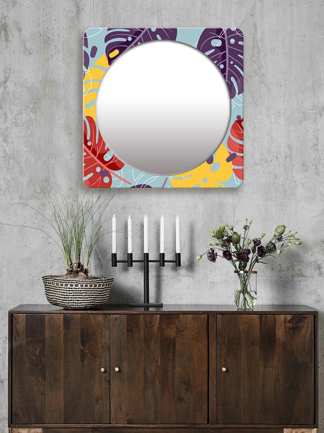 

999Store Multicoloured Printed Square MDF Wall Mirror, Multi