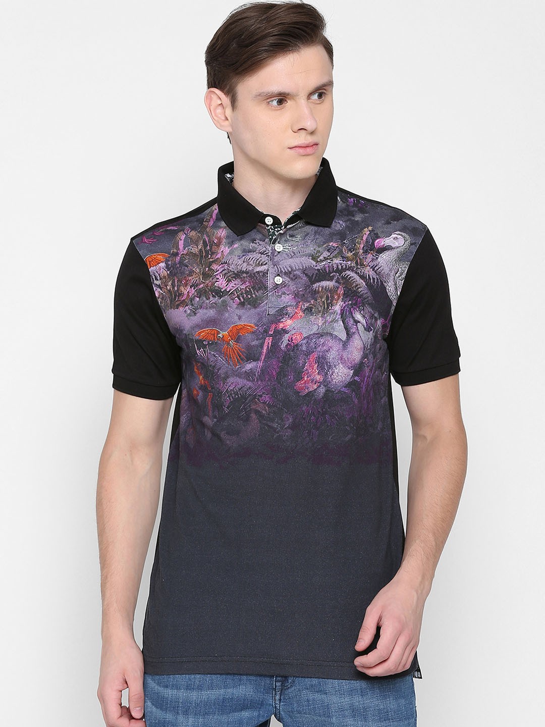 

SIMON CARTER LONDON Men Black Printed Polo Collar Pure Cotton T-shirt