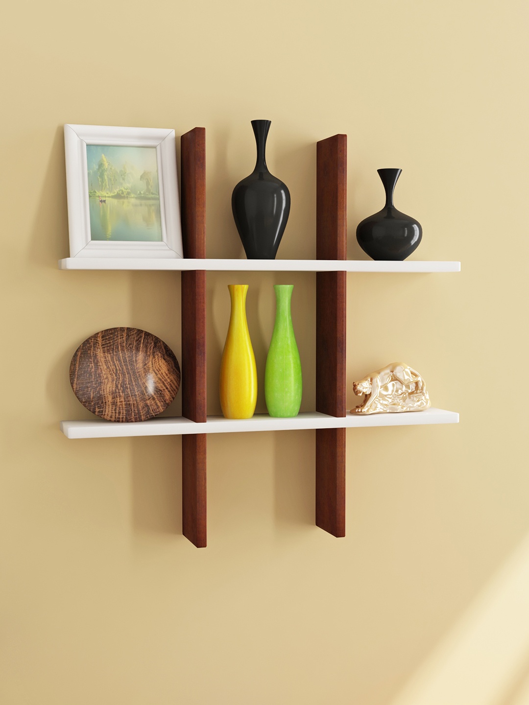 

Home Sparkle Brown & White MDF Basic Wall Shelf