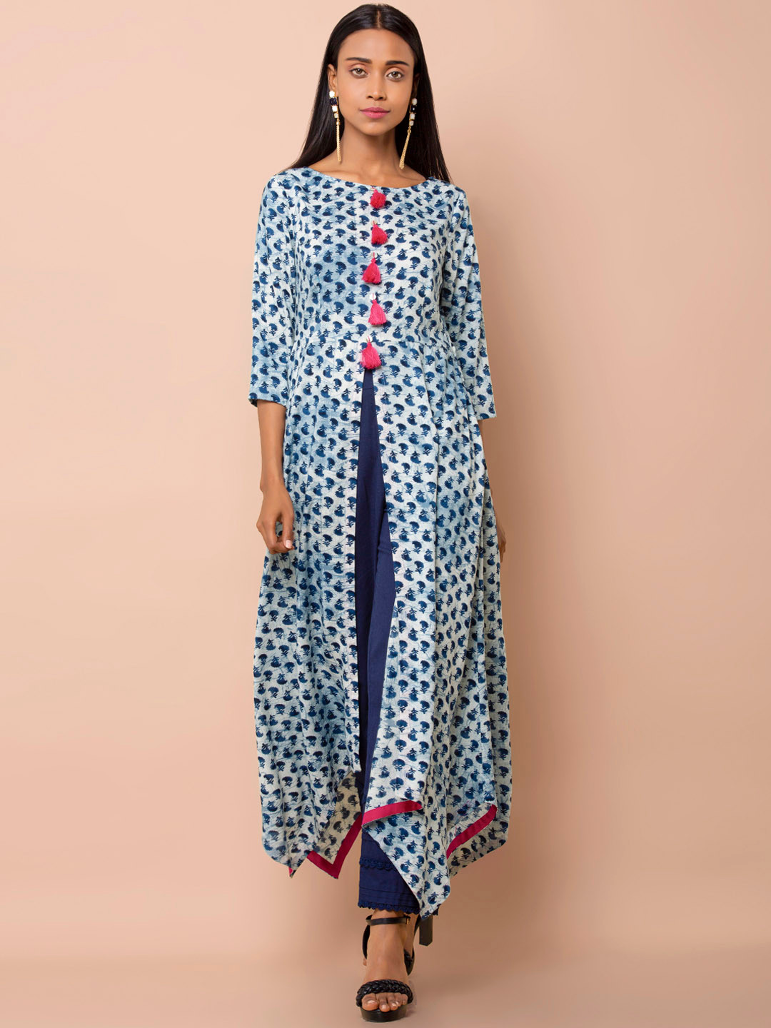 

INDYA Women Blue & Off-White Printed A-Line Kurta
