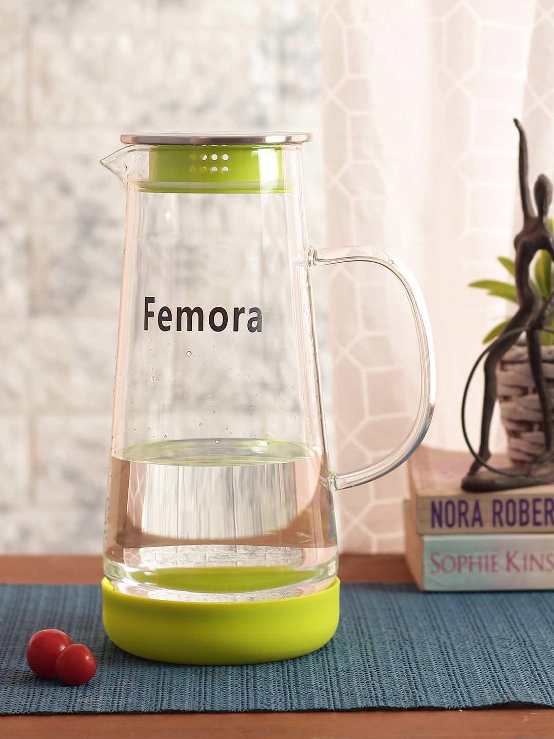 

Femora Green Solid Glass Jug with SS Metallic Lid 1500 ml