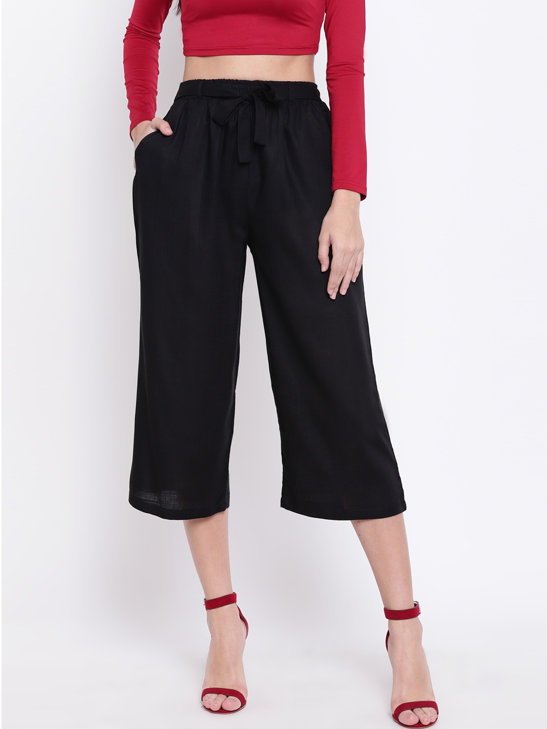 

RIVI Women Black Regular Fit Solid Culottes