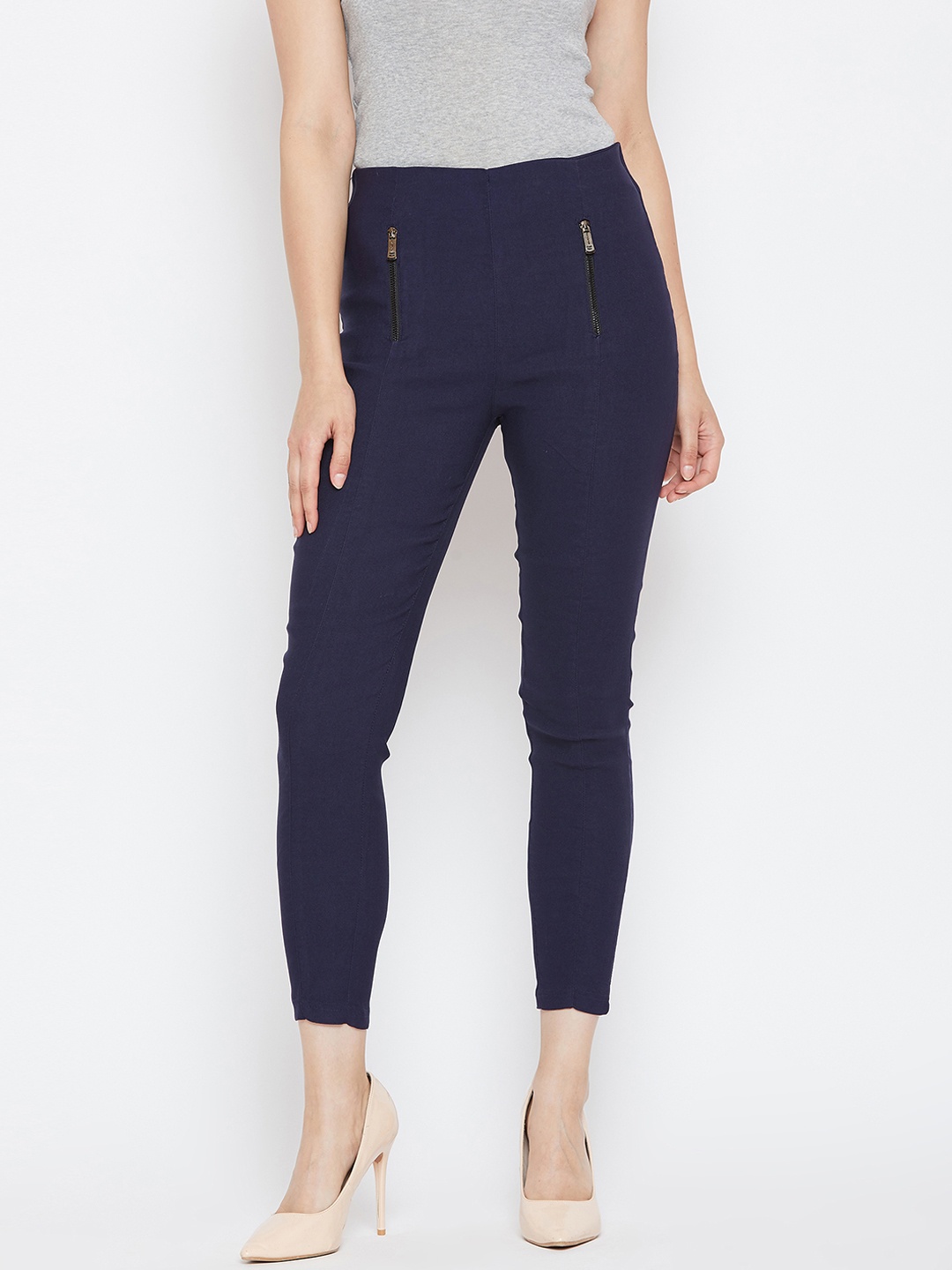 

Bitterlime Navy Blue Solid Slim Fit Jeggings