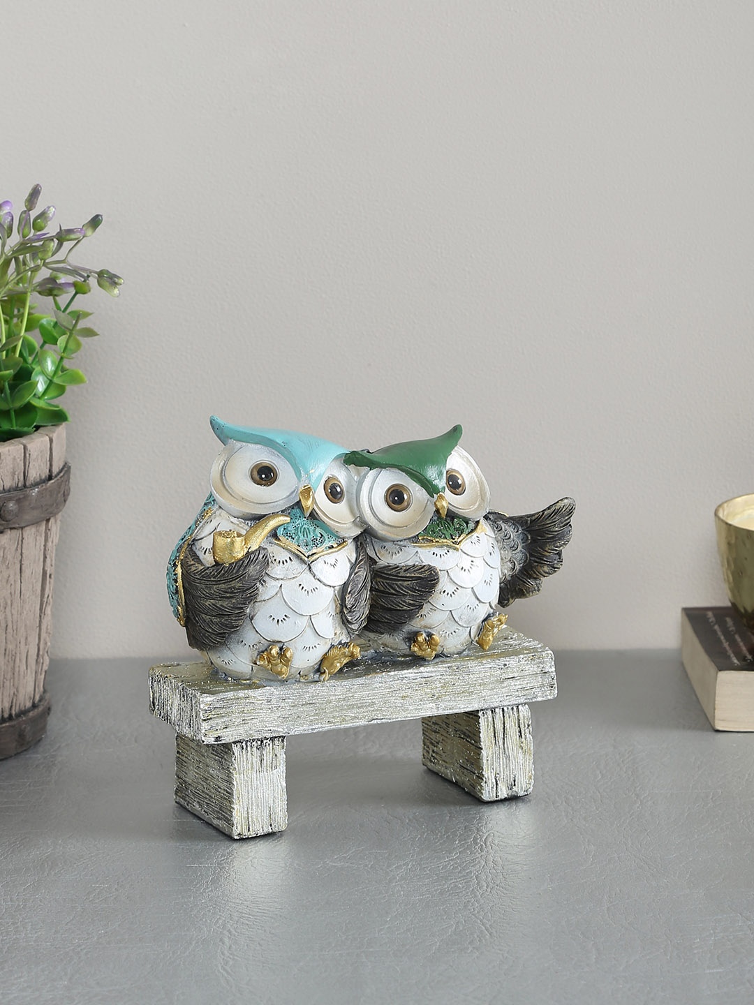 

TAYHAA Multicoloured Resin Owls Pair Showpiece, Multi