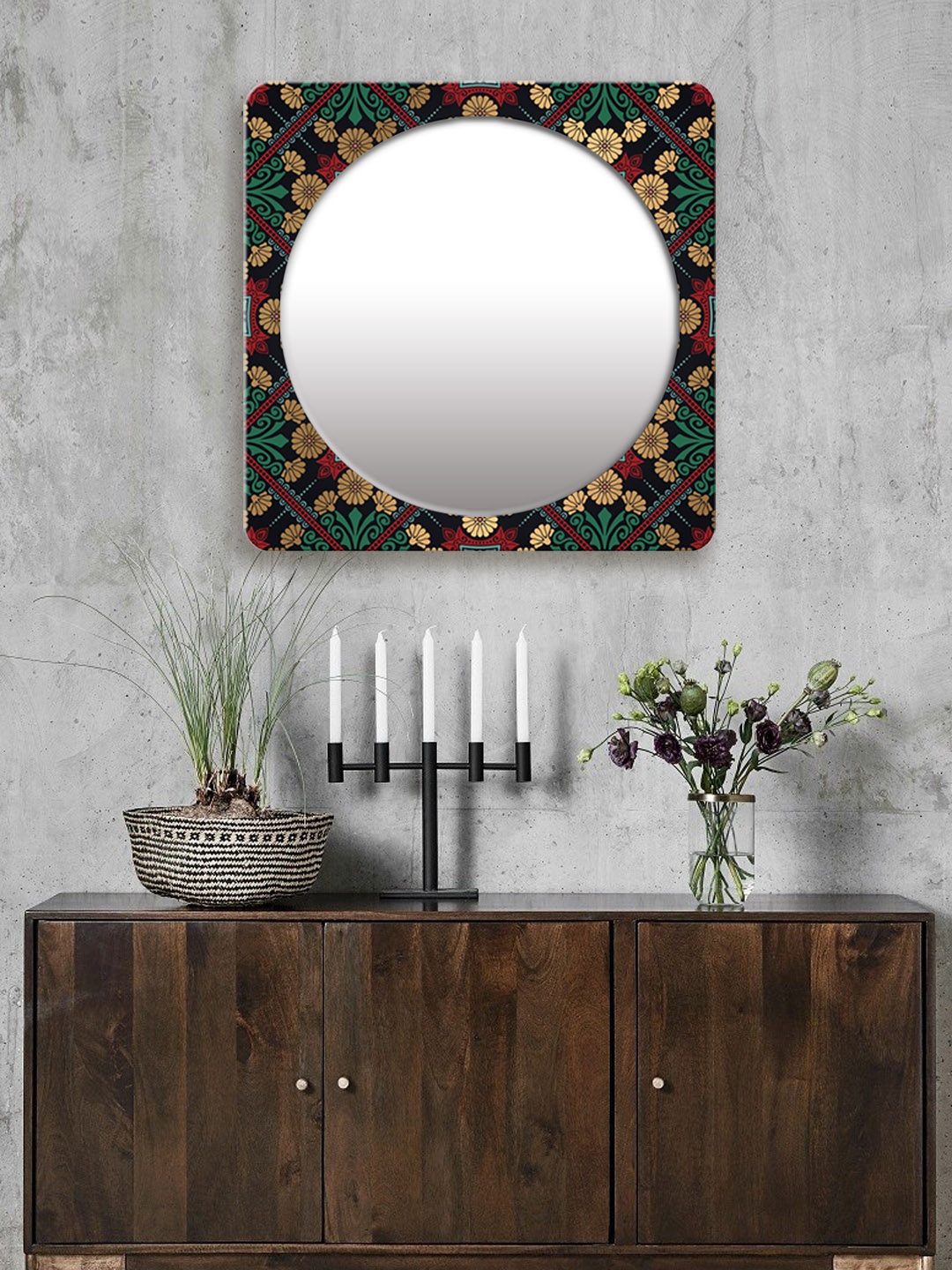 

999Store Multicoloured Printed Square MDF Wall Mirror, Multi