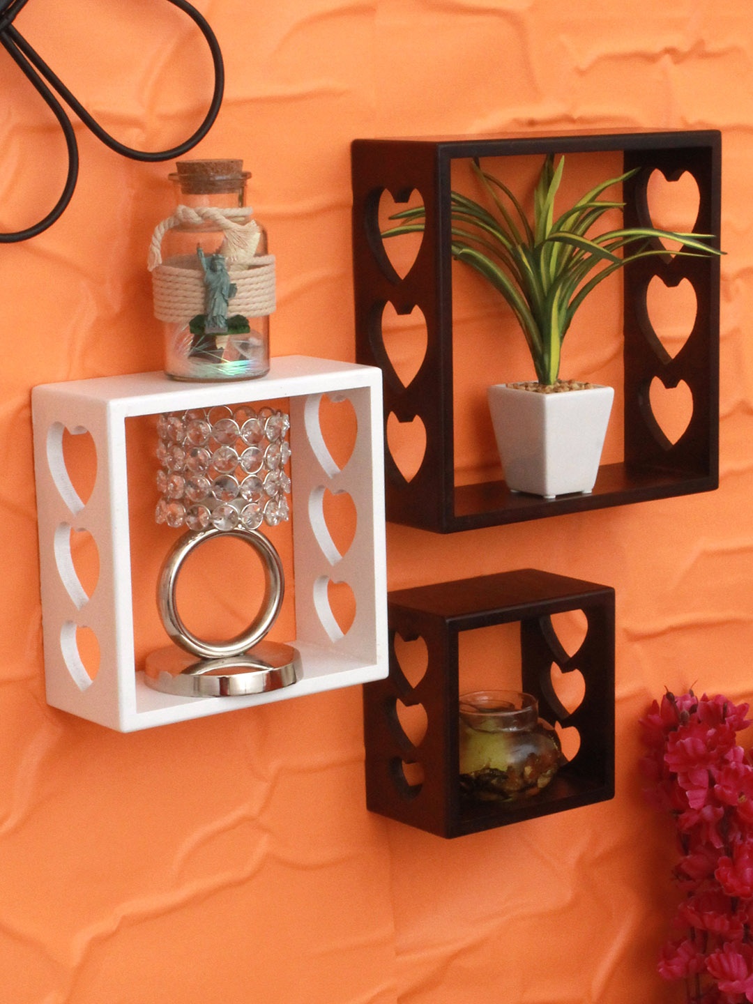 

Home Sparkle Set of 3 Brown & White MDF Basic Wall Shelf