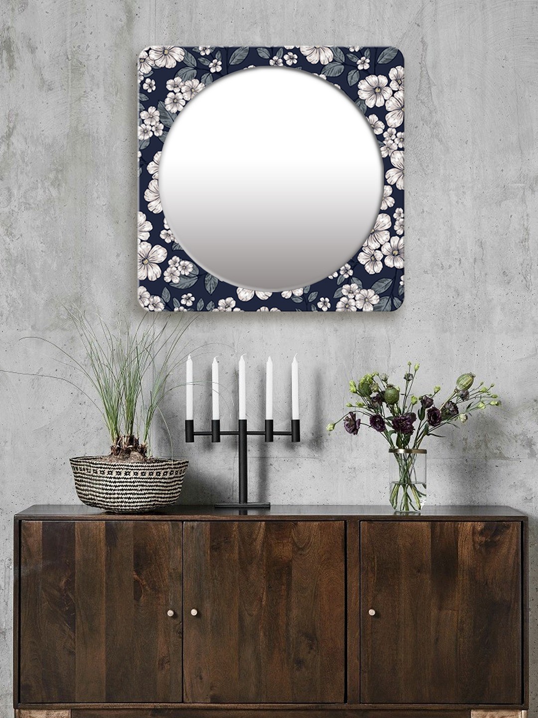 

999Store White & Grey Printed Square MDF Wall Mirror