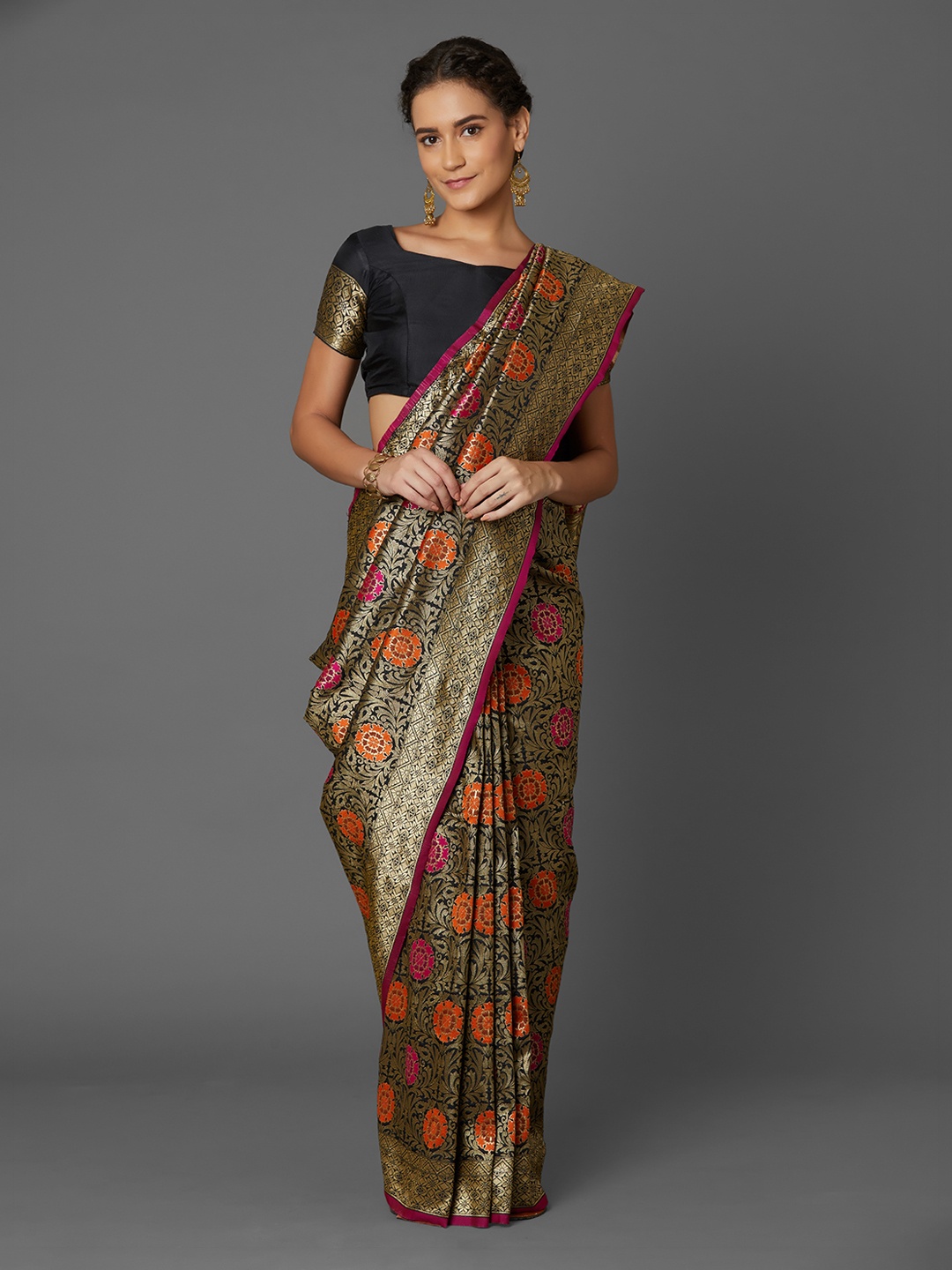 Mitera Black Silk Blend Woven Design Banarasi Saree