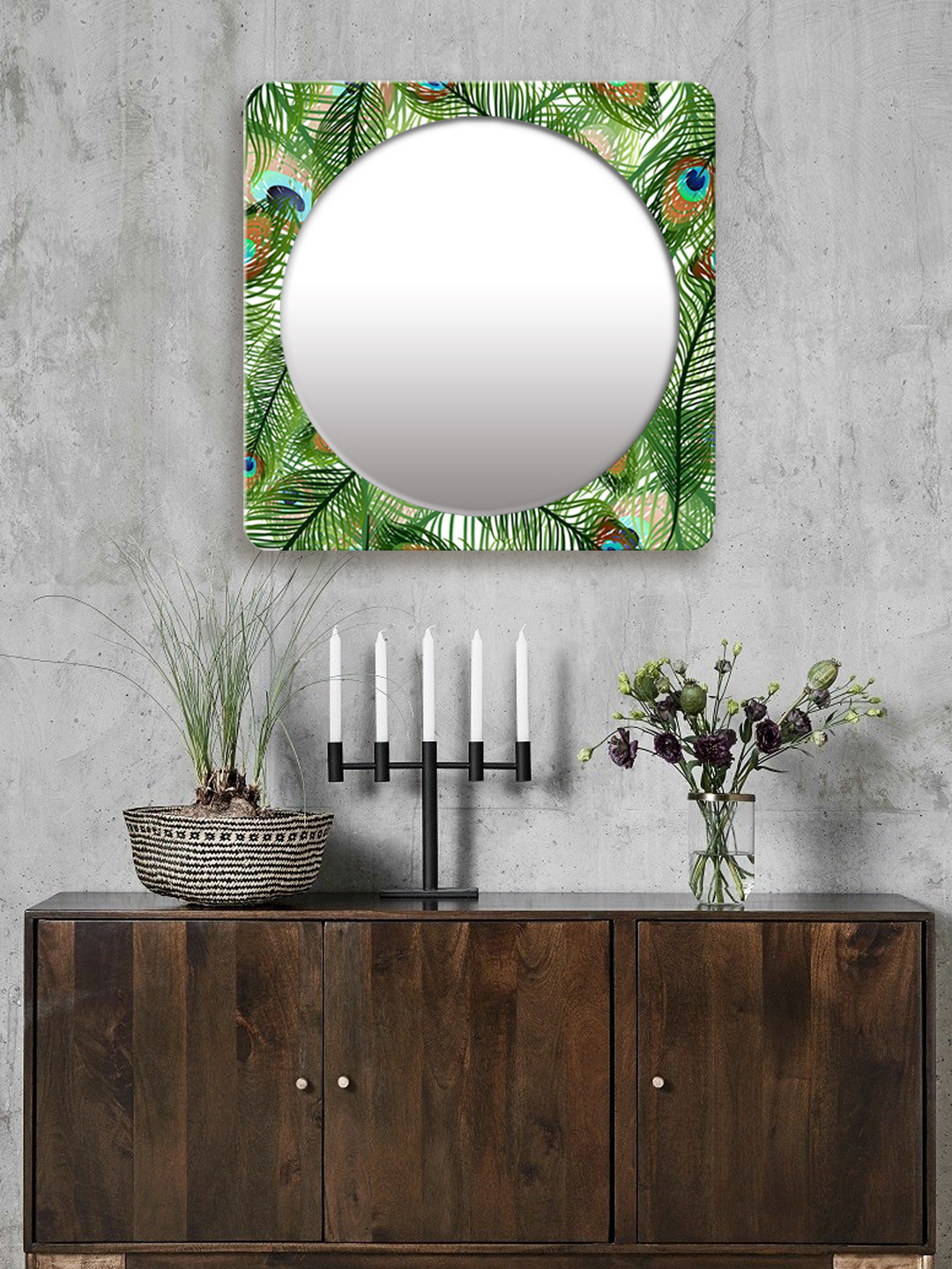 

999Store Multicoloured Printed Square MDF Wall Mirror, Multi