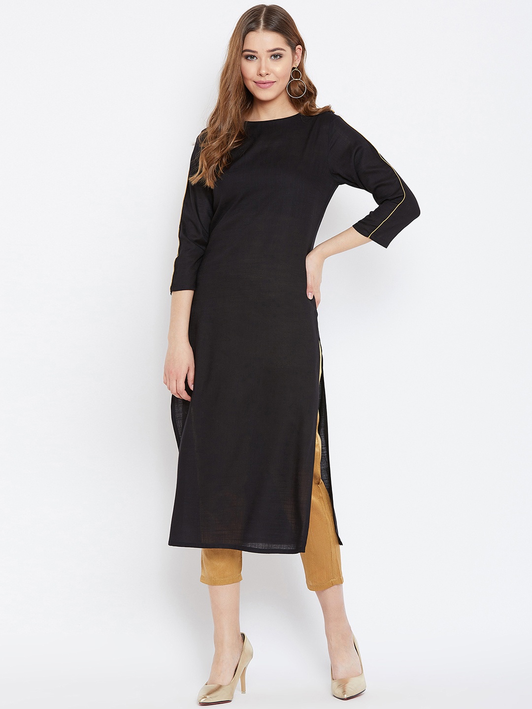 PANIT Women Black Solid Straight Kurta