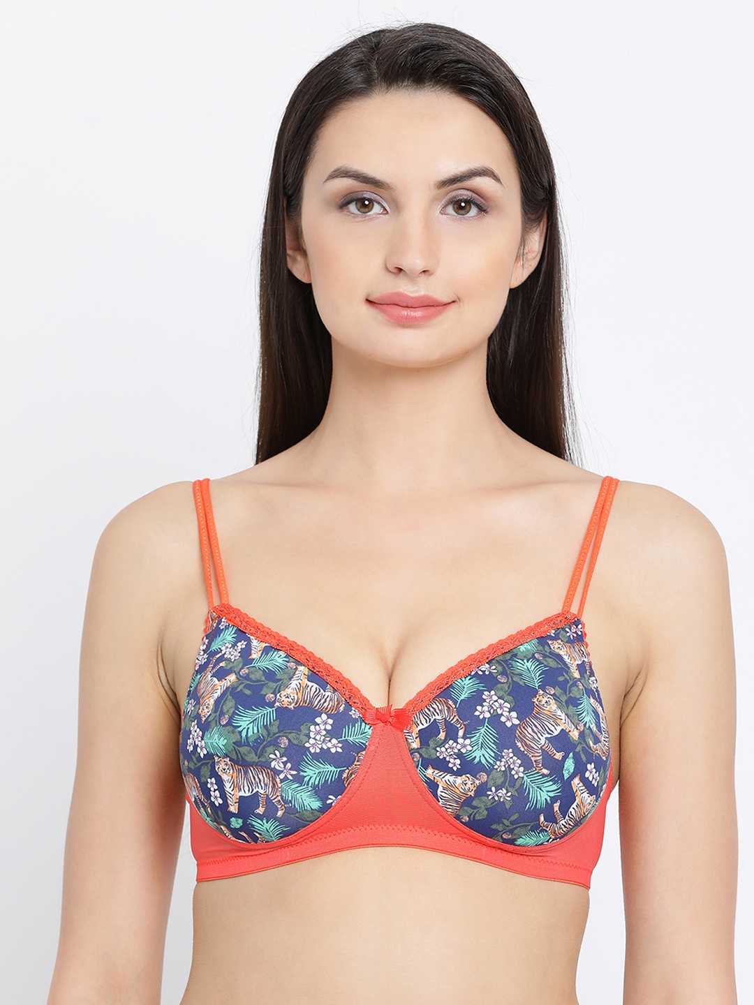 

Clovia Padded Non-Wired Printed Full Cup T-Shirt Bra, Blue