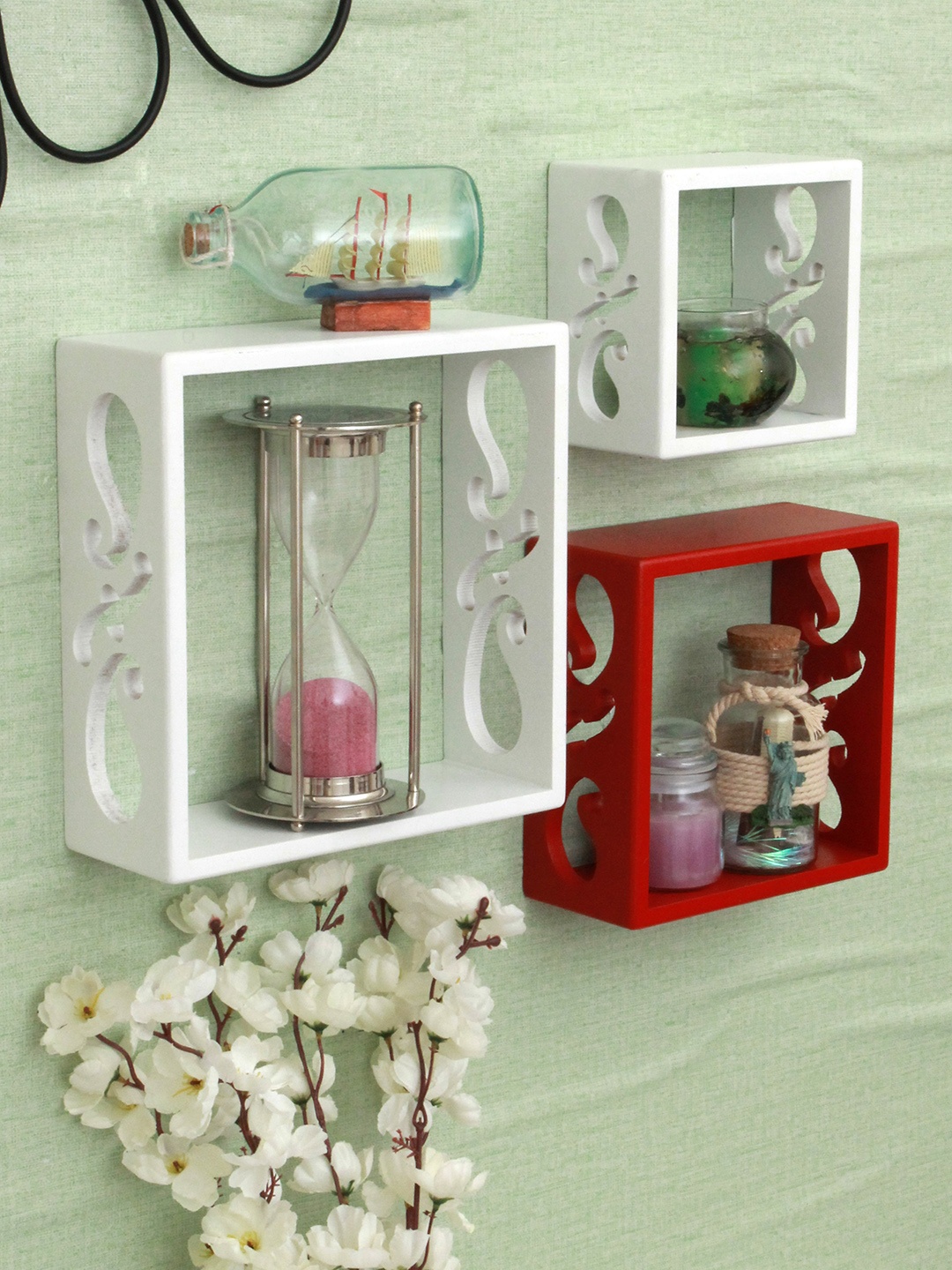 

Home Sparkle White & Red MDF Basic Wall Shelf