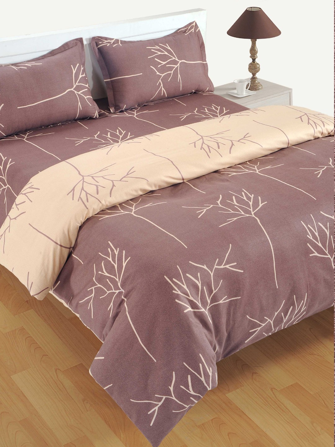

SWAYAM Brown & Green 200 TC Printed Bedding Set
