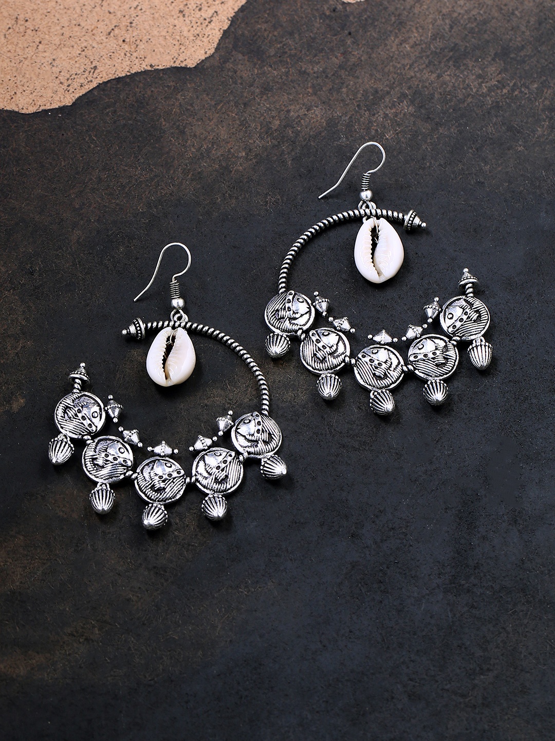 

Voylla Silver-Plated Circular Drop Earrings