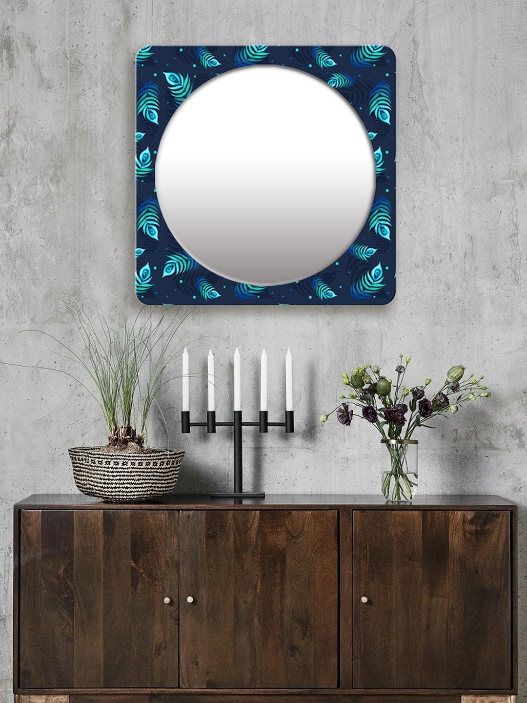 

999Store Blue & Green Printed Square MDF Wall Mirror