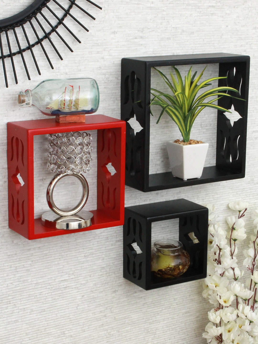 

Home Sparkle Black & Red MDF Basic Cube Wall Shelf