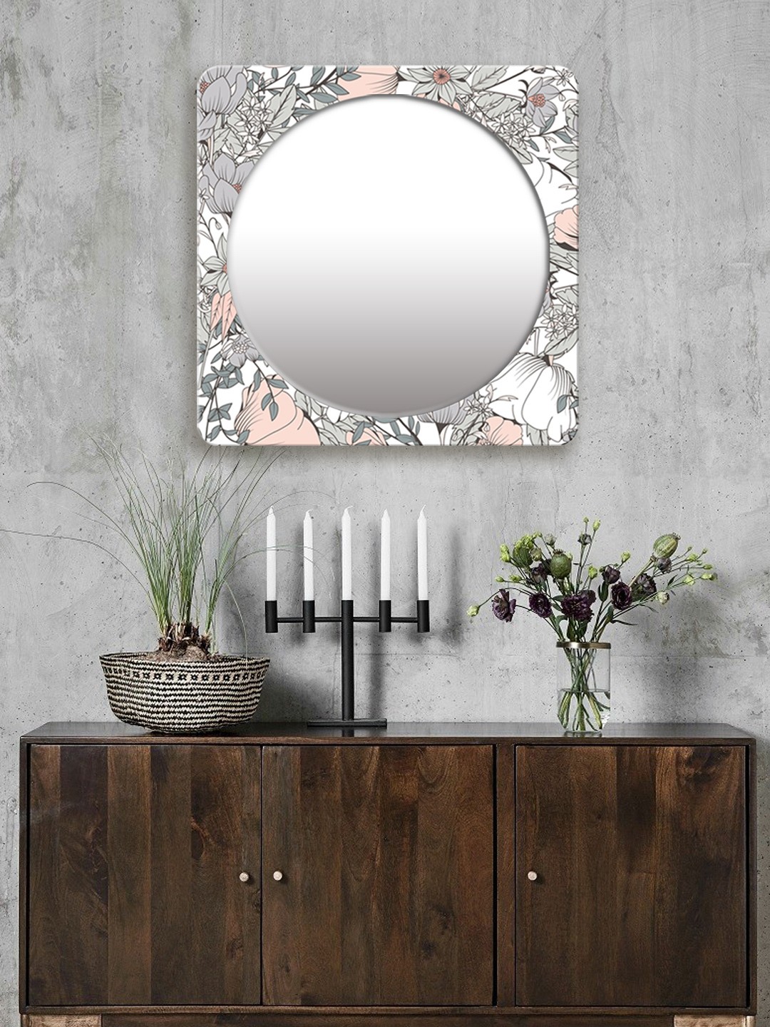 

999Store Grey & White Printed Square MDF Wall Mirror