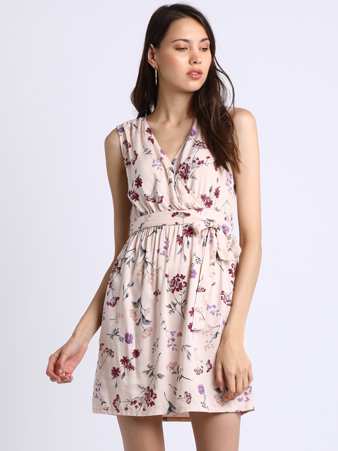 

Besiva Women Beige Printed A-Line Dress