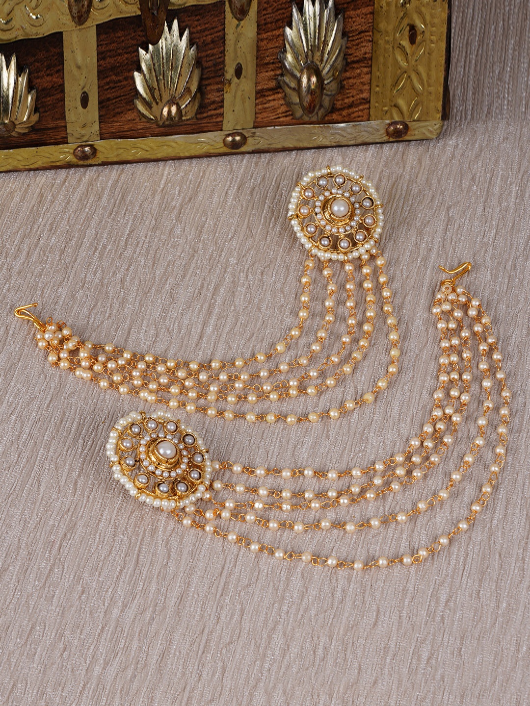 

Shining Diva Women Gold-Plated Circular Studs With Extended Chain