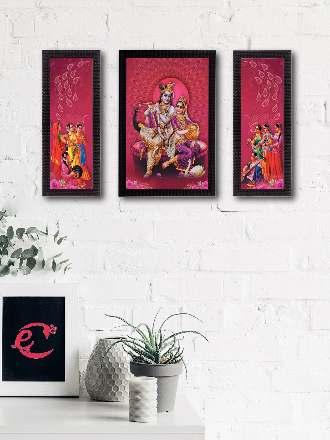 

eCraftIndia Set of 3 Multicoloured Radha Krishna UV Wall Art, Multi